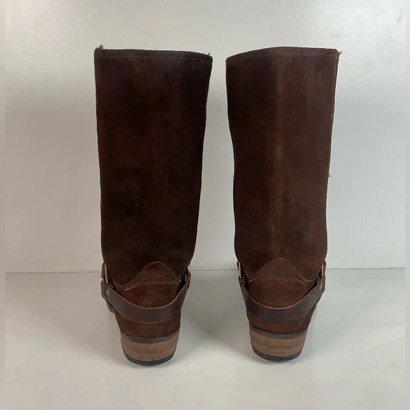 1970s Sears Chocolate Suede Harness Boots Men display picture 1